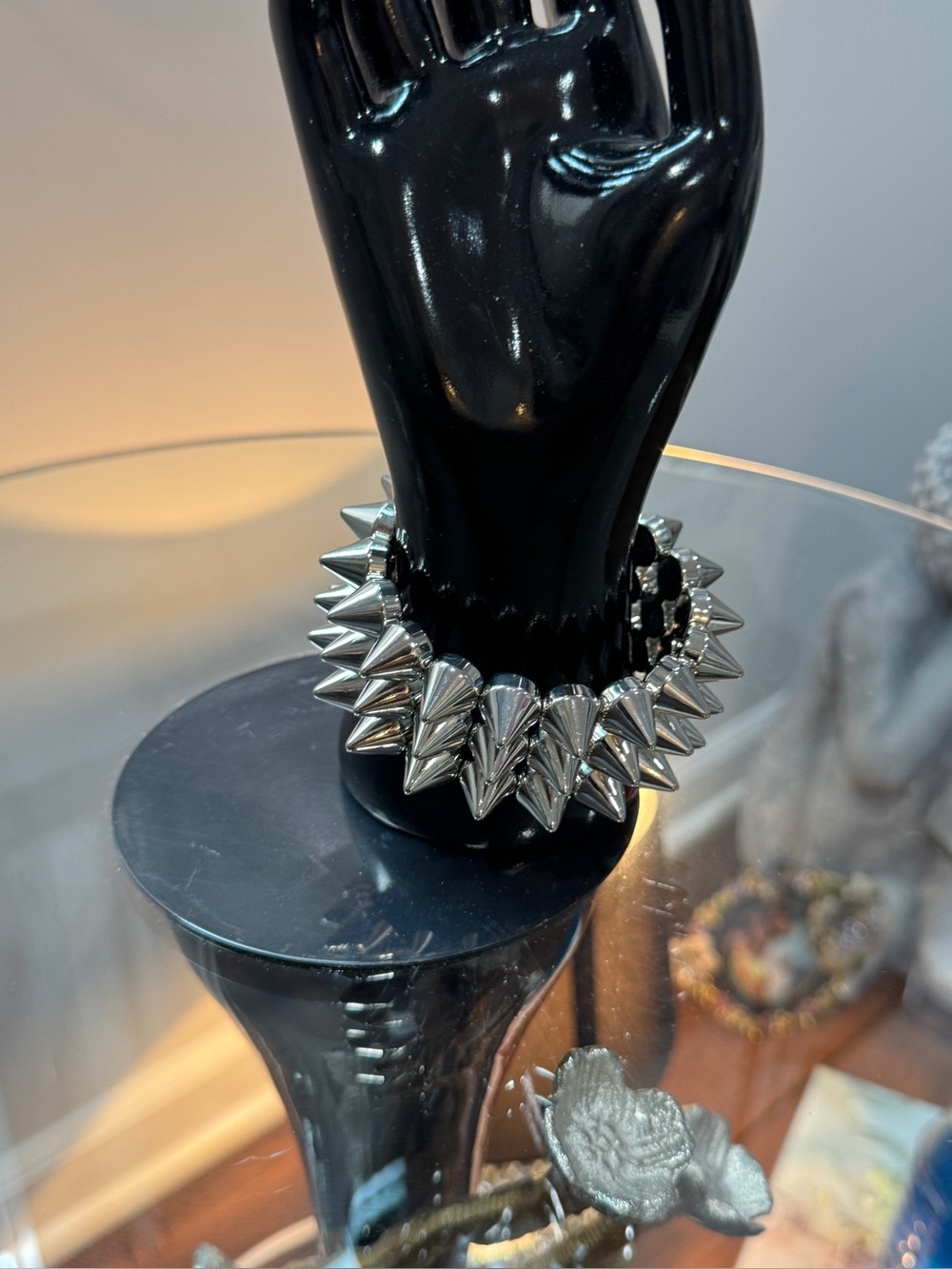 Three Row Spiked Punk Goth Stretch Silver Spike Bracelet
